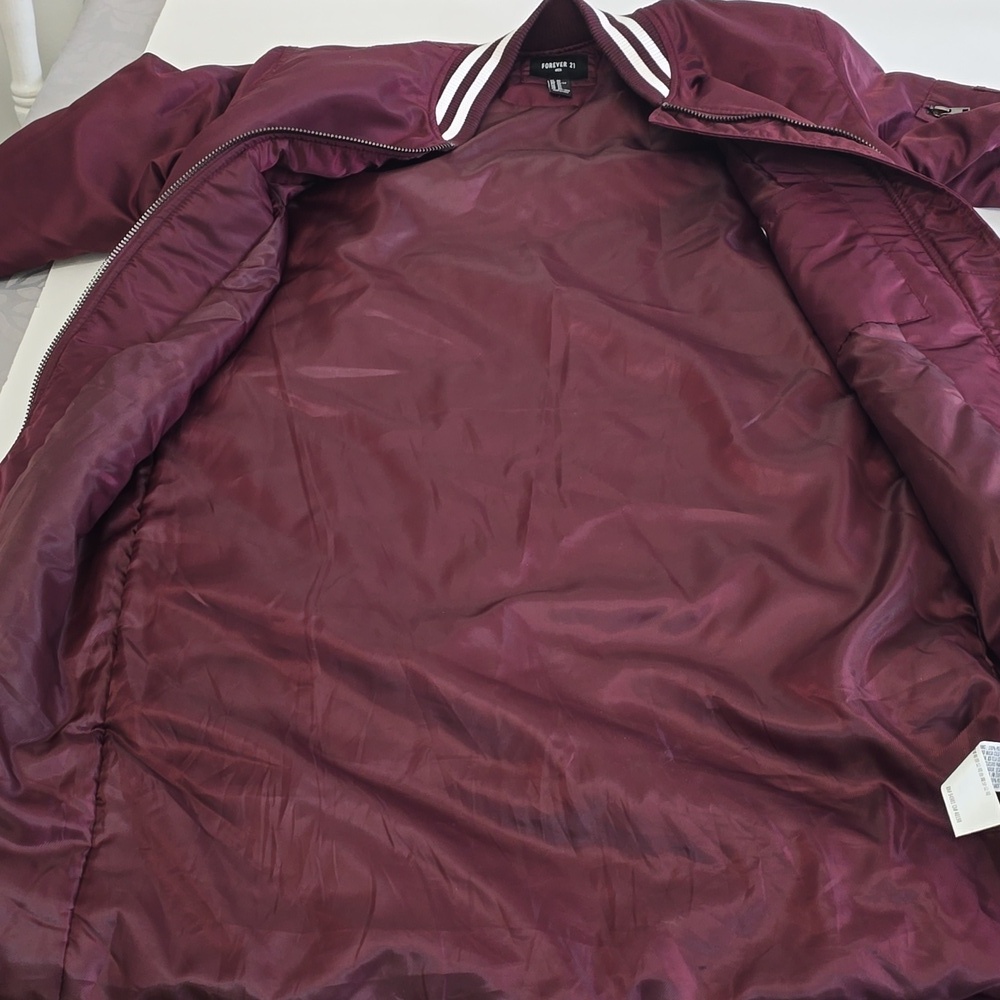 Forever 21 Men Longline Bomber Jacket Burgundy Size XS - Picture 15 of 15